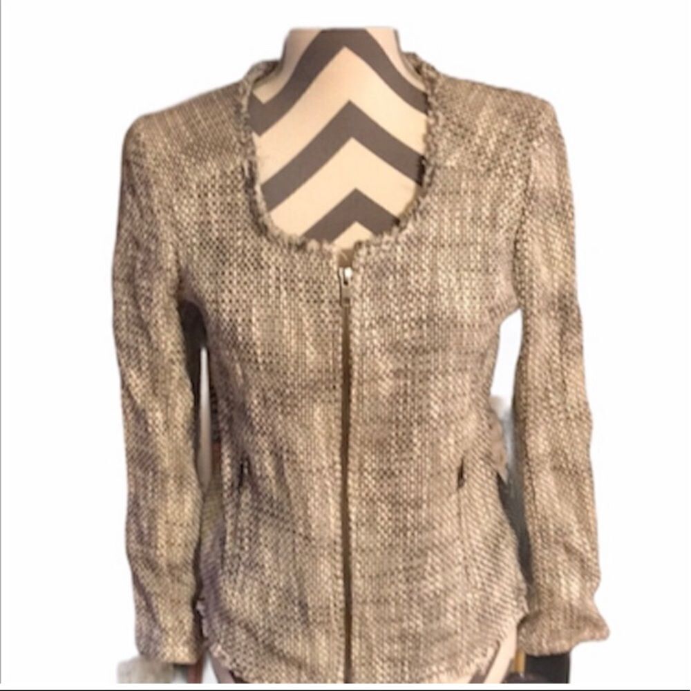 Joie Tweed Fringe Jacket MEDIUM Grey & White